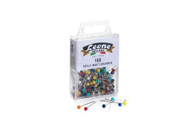 Immagine di Spilli testa in plastica colorata Leone Dell'Era Inox 304 - 0,60x32 mm - scatola da 100 spilli assor