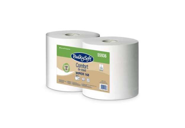 Immagine di Bobina Multiuso 2 veli Bulkysoft Comfort Wiper 168 mt - bianco - Conf. 2 rotoli - 55936.E10