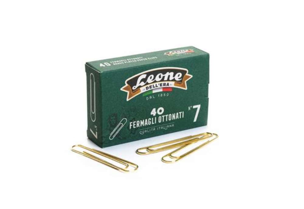 Immagine di Fermagli Leone Dell'Era acciaio ottonato N. 7 1,6x75 mm rotondi ottone scatola da 40 pz. - FO7