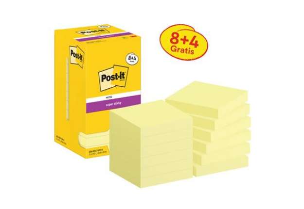 Immagine di Value pack 8+4 Post-it®Canary Super Sticky 654 giallo - 76x76 mm - 654-SSCY-P8+4