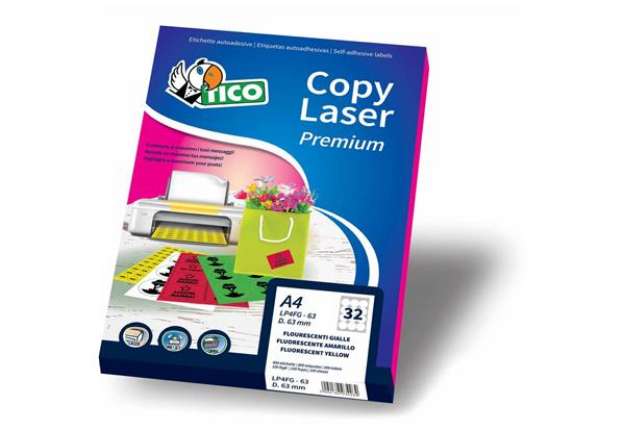 Immagine di Etichette rosso fluo con angoli arrotondati TICO Copy Laser 99,1x67,7 mm 8 et./foglio - conf. 70 fog
