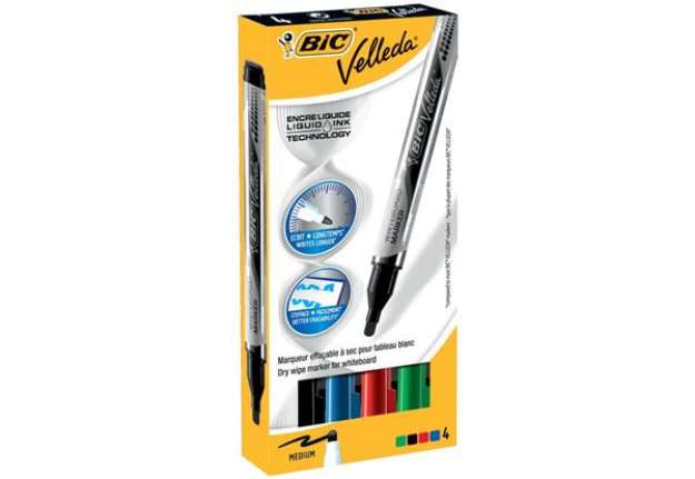 Immagine di Marcatori per lavagne bianche BIC Velleda Liquid Ink Pocket punta conica 4,2 mm assortiti  astuccio