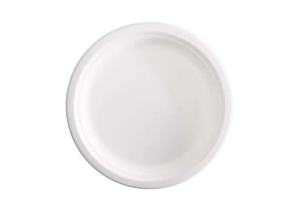 Immagine di Piatto piano monouso - rotondo - diametro 23 cm - canna da zucchero - bianco - Signor Bio - conf. 50