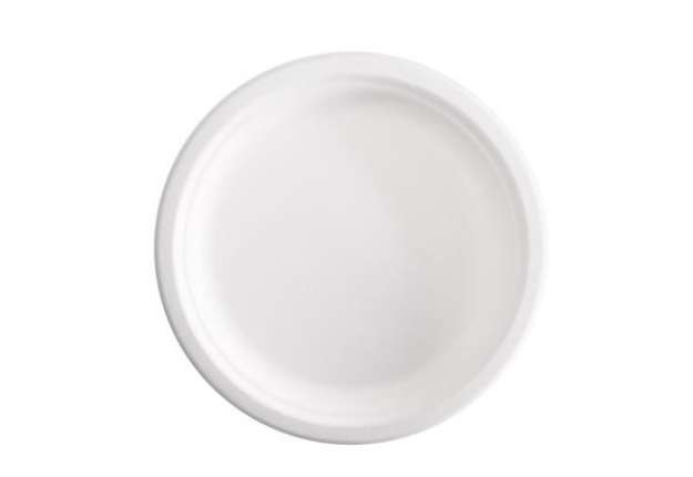 Immagine di Piatto piano monouso - rotondo - diametro 23 cm - canna da zucchero - bianco - Signor Bio - conf. 50