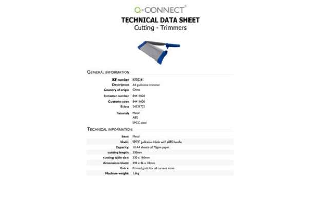 Immagine di Taglierina a leva Q-Connect max 10 fogli A4 - 54,8x19,6x6x4 cm - luce 330 - KF02241
