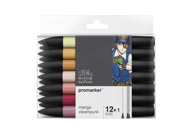 Immagine di Pennarelli Winsor&Newton Promarker doppia punta fine-larga - 12 colori assortiti manga steampunk - 0