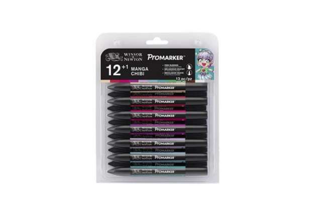 Immagine di Pennarelli Winsor&Newton Promarker doppia punta fine-larga - 12 colori assortiti manga chibi - 02901