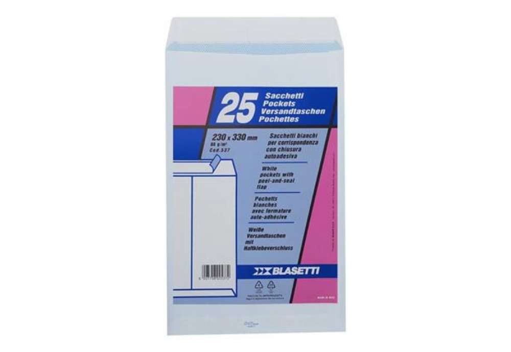 Immagine di Busta a sacco Blasetti Self bianco - 80 g/m² - in conf. 25 buste - 230x330 mm 537