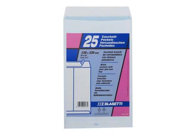 Immagine di Busta a sacco Blasetti Self bianco - 80 g/m² - in conf. 25 buste - 230x330 mm 537
