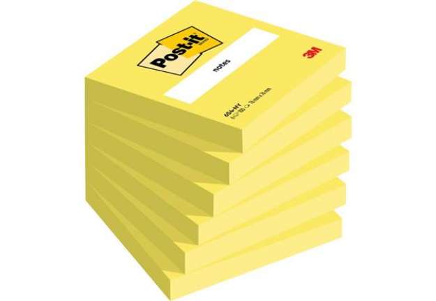 Immagine di Foglietti Post-it® giallo neon 100 fogli/blocchetto 76x76 mm - conf. 6 pz blisterati singolarmente -