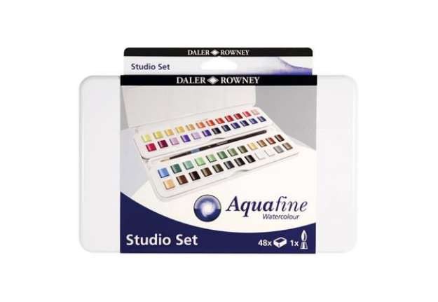 Immagine di Acquerelli Daler Rowney Aquafine Studio Set - 48 mezzi godet + pennello - D131900201