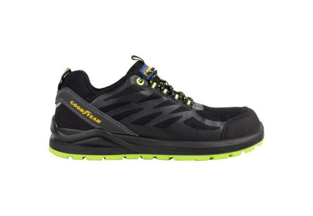 Immagine di Scarpe antinfortunistiche Goodyear in tomaia KPU e mesh GY BLACKBAT S1P nero-verde TG.36 - 729636