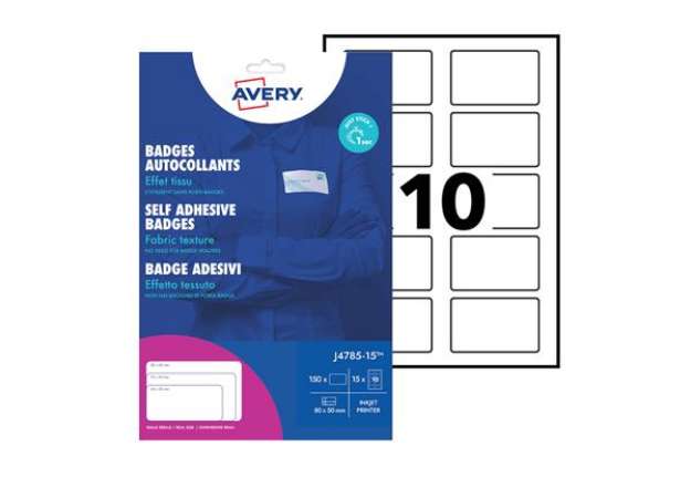 Immagine di Etichette badge - in seta acetata - inkjet - rimovibili - 80 x 50 mm - 10 et/fg - 15 fogli - bianco