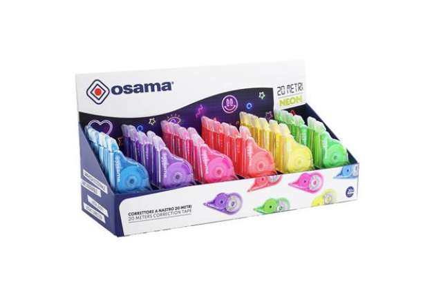 Immagine di Correttore a nastro 20 Metri - 5 mm x 20 m - involucro colori assortiti Neon - Osama - conf. 36 pezz