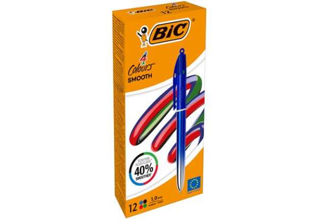 Immagine di Penna sfera a scatto 4 Colori Smooth - 1.0 mm - fusto blu - Bic - conf. 12 pezzi