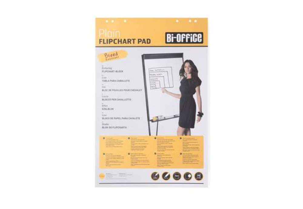 Immagine di Blocco carta Bi-Office per cavalletti - 65x95 cm - foglio bianco  60 g/m² - 20 fogli - FL0325103