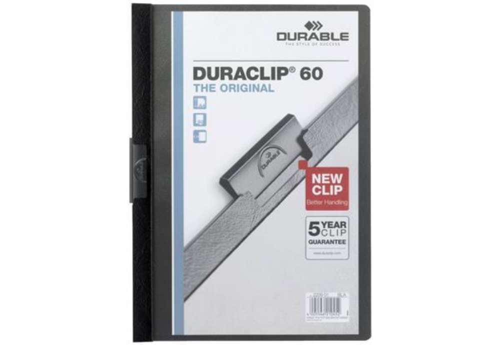 Immagine di Cartellina con clip Durable DURACLIP® A4 - dorso 6 mm - capacità 60 fogli nero - 220901